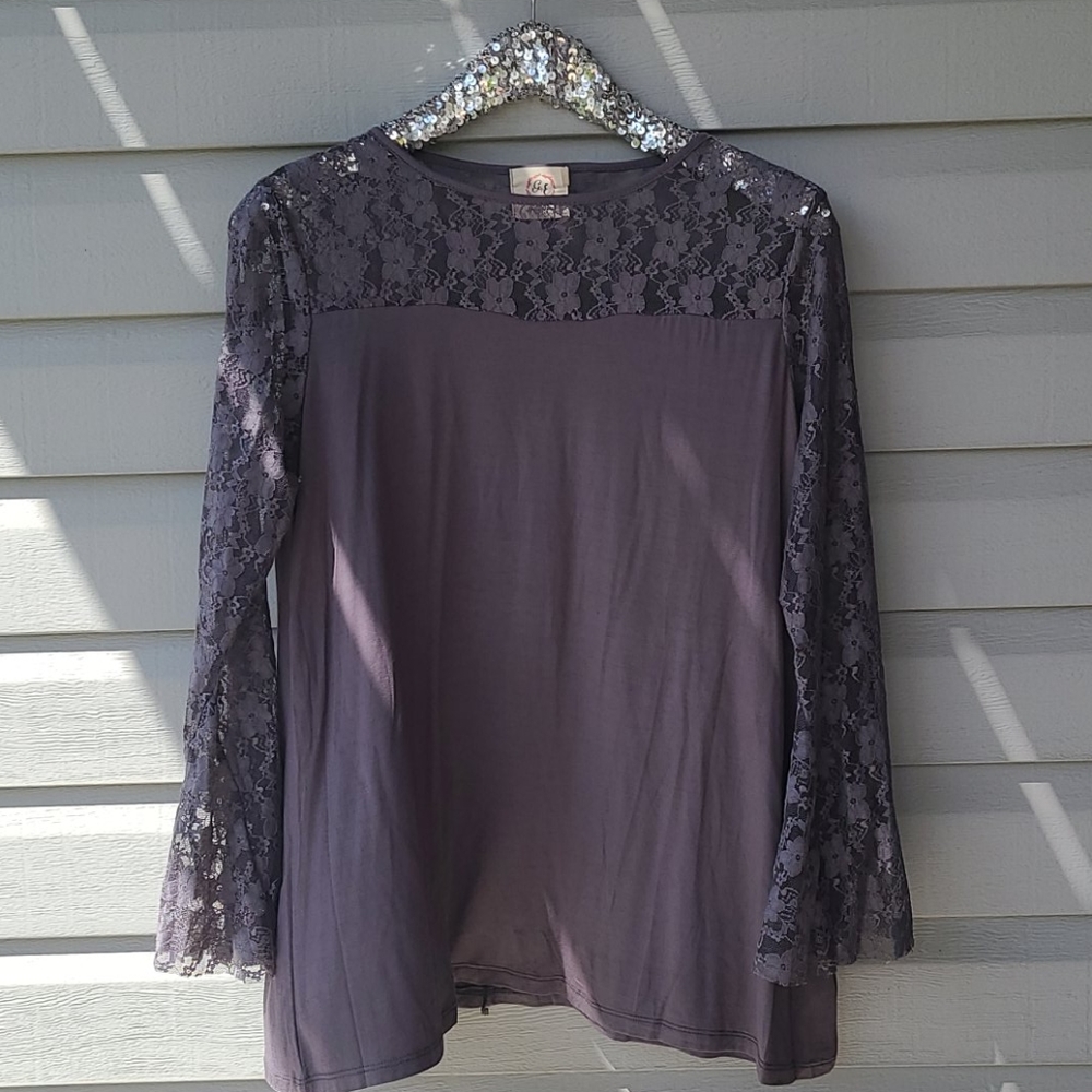 Grey Lace Top